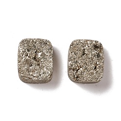 Druzy Agate Electroplate Natural Druzy Agate Cabochons, Imitation Pyrite, Rectangle, 12x10x5~8mm