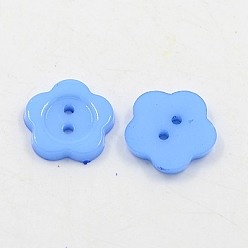 Aciano Azul Botones de acrílico de costura para el diseño de vestuario, botones de plástico, 2 agujero, teñido, wintersweet de flor, azul aciano, 14x2 mm, agujero: 1 mm