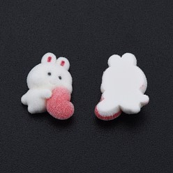 White Opaque Resin Cabochons, Flocky Rabbit with Heart, White, 18x15x7mm