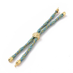 Cadet Blue Nylon Cord Silder Bracelets, for Connector Charm Bracelet Making, with Rack Plating Golden Brass Findings, Long-Lasting Plated, Cadmium Free & Lead Free, Cadet Blue, 8-5/8~9-1/8x1/8 inch(22~23x0.3cm), Hole: 2mm