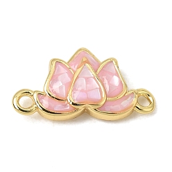 Pink Латунные и натуральные подвески-коннекторы из ракушек, ссылка на лотос, с эмалью, без кадмия и без свинца, стойки покрытие, долговечный, реальный 18 k позолоченный, розовые, 7.5x14x3 мм, отверстие : 1.2 мм