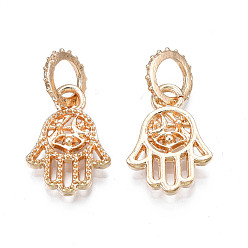 Light Gold Европейские подвески из сплава с покрытием для стойки, Подвески с большими отверстиями, без кадмия, без никеля и без свинца, рука хамса / рука мириам с глазом, золотой свет, 23.5 мм, отверстие : 5 мм, Хамса рука: 17x12.5x3мм