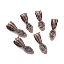 Red Copper Brass Pendant Bails, Glue-on Flat Pad Bails, Oval, Red Copper, 25.4x9.4x1.4mm, Hole: 7mm