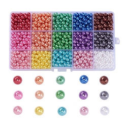Mixed Color Imitation Pearl Acrylic Beads, Dyed, Round, Mixed Color, 6x5.5mm, Hole: 1.5~2mm, 1350pcs/box