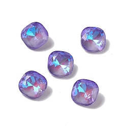 Tanzanite Mocha Fluorescent Style Electroplate K9 Glass Rhinestone Cabochons, Pointed Back, Faceted, Square, Tanzanite, 8x8x4mm