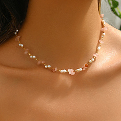 Розовый Кварц Модное ожерелье-воротник из натурального розового кварца для женщин на каждый день и для вечеринок, 15.75 дюйм (40 см)