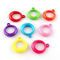 Mixed Color Opaque Acrylic Pendants, Ring, Faceted, Mixed Color, 31x25.5x7.5mm, Hole: 3mm, about 339pcs/500g