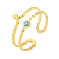 Настоящее золото 18K 304 Открытая манжета из нержавеющей стали с цирконием, кольцо-солитер для женщин, реальный 18 k позолоченный, 10 мм, внутренний диаметр: регулируемый