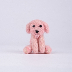 Pink Cartoon Dog Shape Needle Felting Starter Kit, with Plastic Craft Eye & Foam, Needle Felting Kit for Beginners Arts, Pink, 80mm