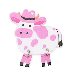 Pink Printed Opaque Resin Pendants, Cowboy Cow Charm, with Platinum Iron Loops, Pink, 37x33x3mm, Hole: 1.6mm
