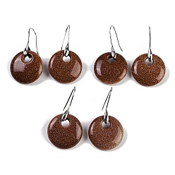 Камень с Пылевым Золотом Серьги из синтетического золота, с латунными крючками для сережек, без кадмия и без свинца, круглые, 23 мм