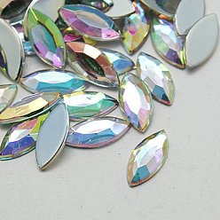 Clear AB Imitation Taiwan Acrylic Rhinestone Cabochons, Flat Back & Faceted, Horse Eye, AB Color, Clear AB, 15x7x1.8mm, about 2000pcs/bag