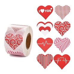Colorful Valentine's Day Theme Paper Gift Tag Stickers, 8 Style Heart Shape Adhesive Labels Roll Stickers, for Party, Decorative Presents, Colorful, 4.1cm, about 500pcs/roll