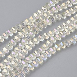 Light Khaki Electroplate Glass Beads Strands, Faceted, Rondelle, Full Rainbow Plated, Light Khaki, 6x4.5mm, Hole: 1mm, about 98pcs/strand, 17.3 inch(44cm)