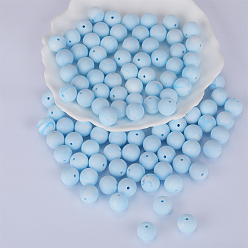 Светло-голубой Круглые силиконовые фокусные бусины, жевательные бусины для чайников, DIY уход за ожерельем, светло-голубой, 15 мм, отверстие : 2 мм