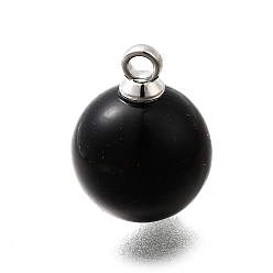 Черный Подвески из АБС-пластика с жемчугом, круглые, с петлей из платинового сплава, чёрные, 13.5x10 мм, отверстие : 1.6 мм