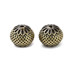 Brushed Antique Bronze Tibetan Style Rack Plating Brass Bead, Long-Lasting Plated, Round with Flower, Brushed Antique Bronze, 9.5mm, Hole: 1.4mm