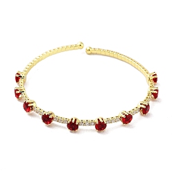 Red Brass Micro Pave Cubic Zirconia Cuff Bangles, Real 18K Gold Plated, Long-Lasting Plated, Cadmium Free & Lead Free, Red, Inner Diameter: 2-1/4 inch(5.7cm)