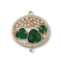 Зеленый Подвески-коннекторы из латуни с микропаве из прозрачного кубического циркония и стекла в форме овала, реальный 18 k позолоченный, стойки покрытие, долговечный, без кадмия и без свинца, зелёные, 25x22.5x4 мм, отверстие : 1.4 мм