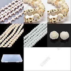 Кремово-белый Наборы для изготовления ювелирных изделий своими руками, в том числе синтетические бирюзовые бусины, Стеклянные бусины, синтетических коралловых бусин, кремово-белые, 10~10.5x8~8.5x3.5~4 мм, отверстие : 1 мм