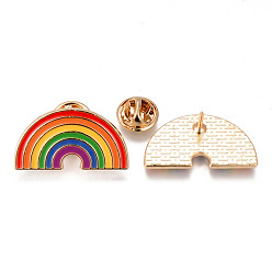 Colorful Alloy Enamel Brooches, Enamel Pin, with Brass Butterfly Clutches, Light Gold, Rainbow, Cadmium Free & Nickel Free & Lead Free, Colorful, 16x30x2mm, Pin: 1mm