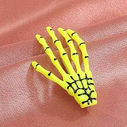 Yellow Acrylic Alligator Hair Clips, Gothic Halloween Skeleton Hand Hair Accessories for Women, with Iron Findings, Yellow, 70x40mm