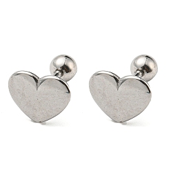 Stainless Steel Color 304 Stainless Steel Stud Earrings, Heart, Stainless Steel Color, 7.5x9mm