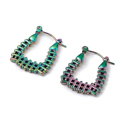 Rainbow Color Ионное покрытие (ip) 304 прямоугольные серьги-кольца из нержавеющей стали для женщин, Радуга цветов, 22.5x18x1.5 мм, штифты : 0.7 мм