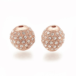 Rose Gold Alloy Bead, with Rhinestone, Round, Crystal, Rose Gold, 9.5x9.5mm, Hole: 1.5mm