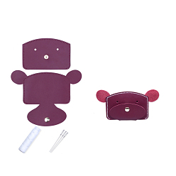 Purple DIY Bear-shaped Wallet Making Kit, Including Cowhide Leather Bag Accessories, Iron Needles & Waxed Cord, Purple, 8x12cm