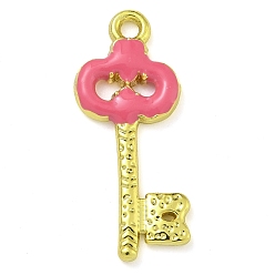 Светло-Вишневый Подвески из латуни с эмалью в стойку, долговечный, без свинца и без кадмия, реальный 18 k позолоченный, брелок для ключей, светло-вишневый, 27x11x2 мм, отверстие : 1.8 мм