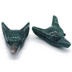 Indian Agate Natural Indian Agate Carved Healing Wolf Head Figurines, Reiki Energy Stone Display Decorations, 46x33mm