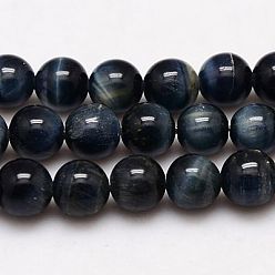 Prussian Blue Natural Tiger Eye Beads Strands, Grade A+, Dyed & Heated, Round, Prussian Blue, 12mm, Hole: 1mm, about 33pcs/strand, 15.75 inch