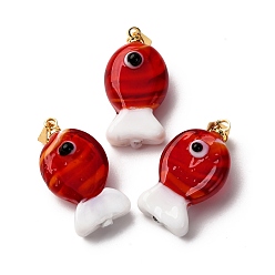 (123L) Белый крем непрозрачный блеск Подвески лэмпворк ручной работы, рыбы прелести, с реечной накладкой из латуни с золотистым напылением, долговечный, огнеупорный кирпич, 23~23.5x12~13x8~10 мм, отверстие : 4.4x3.8 мм