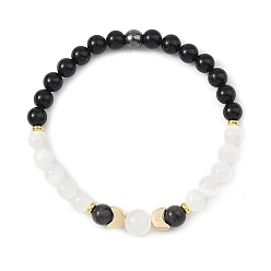 (52) Непрозрачная лаванда Круглые браслеты инь-ян из натурального селенита и немагнитного синтетического гематита, Латунные украшения в виде луны для женщин и мужчин, разноцветные, внутренний диаметр: 2.20 дюйм (5.6 см)