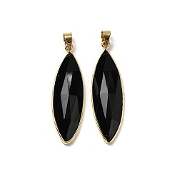 Обсидиан Ограненные подвески из натурального обсидиана, латунные подвески в виде конского глаза, без кадмия и без свинца, 42.5~43x13x6~6.5 мм, отверстие : 5.5x4 мм