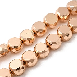 Светло-Золотое Покрытие Стеклянные бусины с гальваническим покрытием , барабан, граненые, свет позолоченные, 8x5.5 мм, отверстие : 1 мм, около 54 шт / нитка, 15.75'' (40 см)
