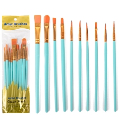 Turquoise Painting Brush, Nylon Hair Brushes with Plastic Handle, for Watercolor Painting Artist Professional Painting, Turquoise, 162~182mm, 10pcs/set