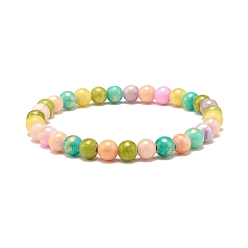 Colorful Natural Jade Beaded Stretch Bracelets, Dyed, Round, Colorful, 1/4 inch(0.65cm), Inner Diameter: 2-1/4 inch(5.6cm)