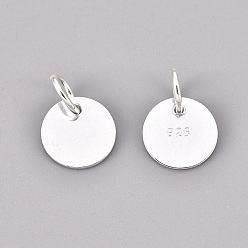 Серебро 925 стерлингов серебряные подвески, плоские круглые прелести, с печатью 925, серебряные, 6x0.6 мм, отверстие : 2 мм