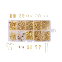 Golden DIY Jewelry Findings, Brass Crimp Beads, Iron Head Pins, Ribbon Ends, Earring Hook, Screw Eye Pin Bail Peg, Snap on Bail, Jump Ring, Zinc Alloy Lobster Claw Clasps, Golden, 13x6.8x2.1cm