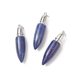 Lapis Lazuli Natural Lapis Lazuli Big Pendants, with Jump Ring, Bullet Charms with Platinum Plated Brass Findings, 49.5~51x12mm, Hole: 6mm