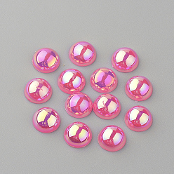 Deep Pink Acrylic Cabochons, AB Color Plated, Half Round, Deep Pink, 6x3mm