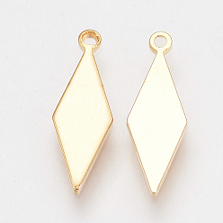 Real 18K Gold Plated Brass Pendants, Nickel Free, Real 18K Gold Plated, Rhombus, 16x5x1mm, Hole: 1mm