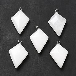 White Jade Natural White Jade Pendants, Kite Charms, with Stainless Steel Color Tone Stainless Steel Loops, 28x18x6~7mm, Hole: 2mm