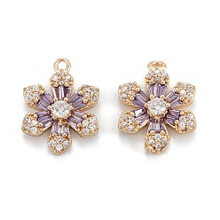 Средняя Орхидея Латунные микропаве прозрачные подвески с фианитом, цветок, средне орхидеи, 17.5x13x3.5 мм, отверстие : 1.4 мм