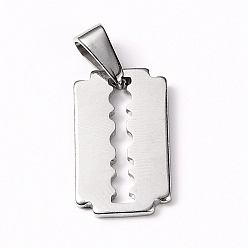Stainless Steel Color 304 Stainless Steel Pendants, Razor Blade Shape, Stainless Steel Color, 20x12x1.5mm, Hole: 8x3mm