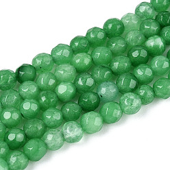 Средний Морско-зеленый Окрашенные природные белый нефрит бисер пряди, круглые, граненые, средний морской зеленый, 4~4.5 мм, отверстие : 1 мм, около 86~96 шт / нитка, 14.69~14.96'' (37.3~38 см)