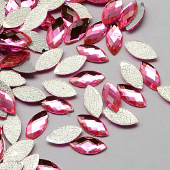 Pink Transparent Faceted Horse Eye Acrylic Hotfix Rhinestone Flat Back Cabochons for Garment Design, Pink, 5x10x2mm, about 5000pcs/bag