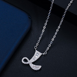 Letter L (with chain) Wife's Romantic Travel Same Style 26 English Alphabet Clavicle Chain Pendant Micro-inlaid Zircon Platinum Plated Necklace